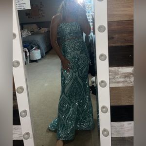TEAL SEQUIN PROM DRESS